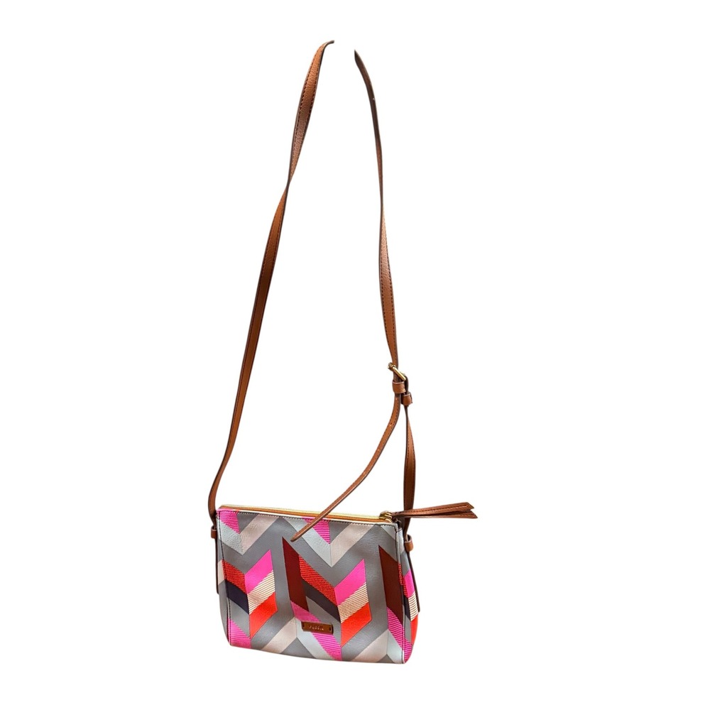 Fossil Multicolor Chevron Geometric Crossbody Bag Brown Leather Strap ZB6844